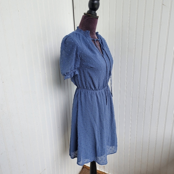 Monteau Women's Blue Swiss Dot Dress Fit Flare Ruffled Short Sleeve Sz S - Picture 5 of 13